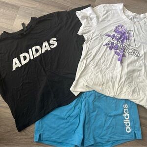 Adidas Black, White & Blue Three-Piece Tee and Shorts Set